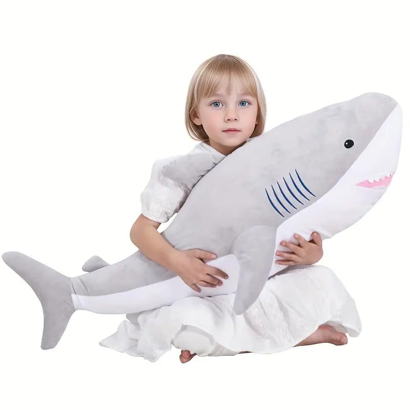 Image of AVS Soft Plush Toy Jumbo Sea Shark Stuffed Animal Big Sharks Giant Plush Pillow Oversized Toy for Girl Kids Boy Gifts (Grey, 100CM)