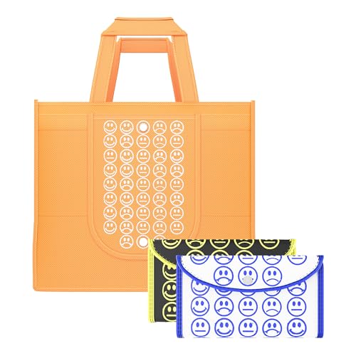 Image of Kuber Industries Pack of 3 Foldable Shopping Bags For Women | Grocery Bags For Market | Daily Use Bags | Smile- Orange, Black Yellow & White Blue
