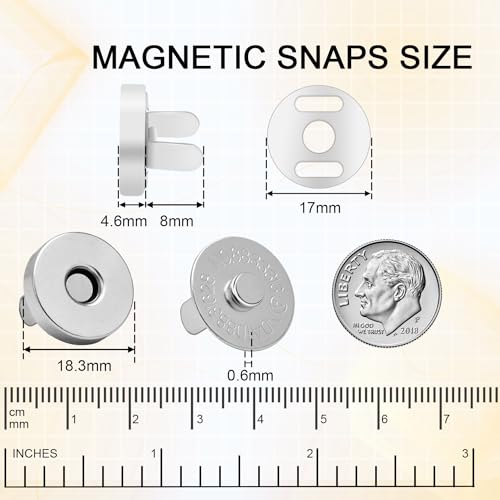 image for CooBigo 24Sets Magnetic Snaps for Purse Closures 18mm Magnetic Fastene