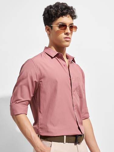 Image of Highlander Men Slim Fit Full Sleeve Shirt PHSH000440 Dusty Pink M