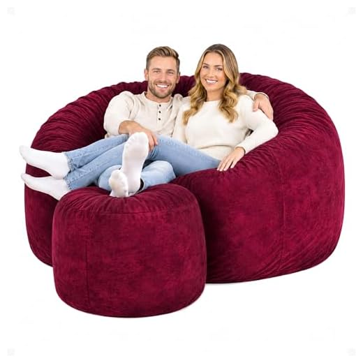 ULTIMATE SACK 6000 Bean Bag Chair w/Footstool: Giant Foam-Filled Furniture - Machine Washable Covers, Double Stitched Seams, Durable Inner Liner, and 100% Virgin Foam Footstool Incl (Burgundy, Suede)