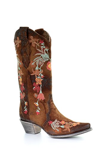 Corral Floral Embroidered Lamb Leather Womens Snip Toe Western Boots A3597