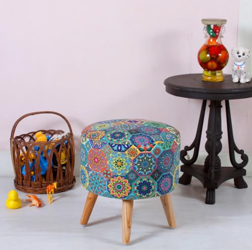 Image of Premium Velvet Round Ottoman Printed Stool Cover - Ottoman Slipcover for Vanity & Footstool - Washable, East to Remove & Fits in 16-Inch Diameter, 8 Inch Box Height (Healing Energy)