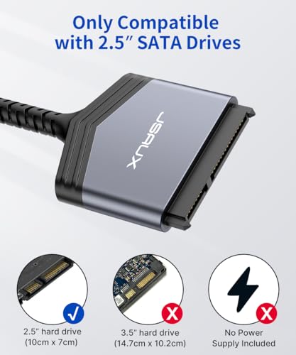 Image of JSAUX SATA to USB Cable, USB 3.0 to 2.5 inch SATA III Hard Drive Adapter Aluminum Shell Nylon Cord External Converter for SSD /HDD Supports UASP, Trim and Smart Compatible with Windows, MacOS and Linux | USB 3.0 to 2.5 inch SATA III Hard Drive Adapter External Converter Supports UASP, Trim and Smart For Windows, MacOS and Linux