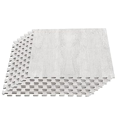 Forest Floor Farmhouse 3/8 Inch Thick Printed Foam Tiles, Premium Wood Grain Interlocking Foam Floor Mats, Anti-Fatigue Flooring – Stylish Flooring Solution, Porch Post White, 48 Sq Ft