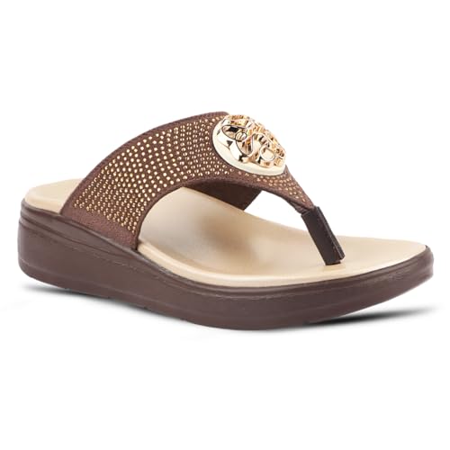 Image of Medifeet Stylish Stone and Comfy Sandal for Women with Midsole Arch Support (BROWN, UK Footwear Size System, Adult, Women, Numeric, Medium, 9)