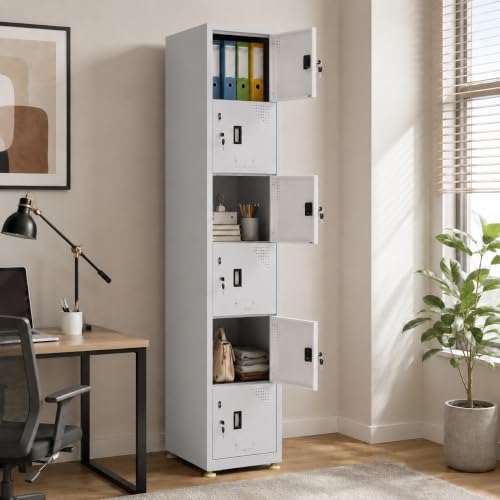 Image of Amazon Brand - Solimo Vertical 6 Door Steel Storage Locker, 183 CM Height Floor Standing Metal Cabinet with Individual Locks & Keys, Powder-Coated Havells Grey for Gym, School, Office & Workplace