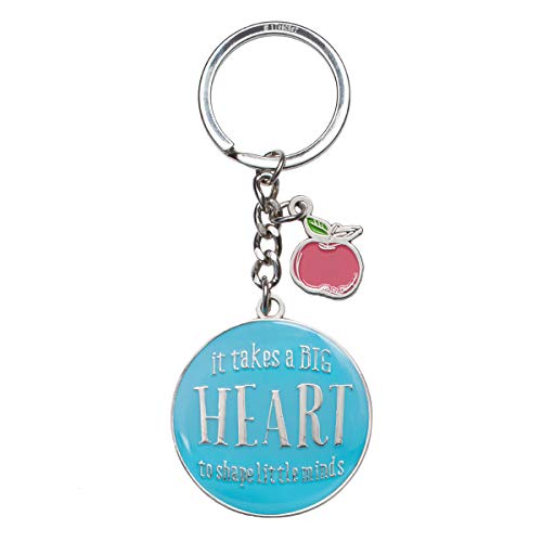Christian Art Gifts Teacher Appreciation Keychain with Scripture: It Takes a Big Heart - 1 Cor. 16:14 Inspirational Bible Verse Blue Keychain with Apple Charm Accessory & Split Key Ring in Gift Tin