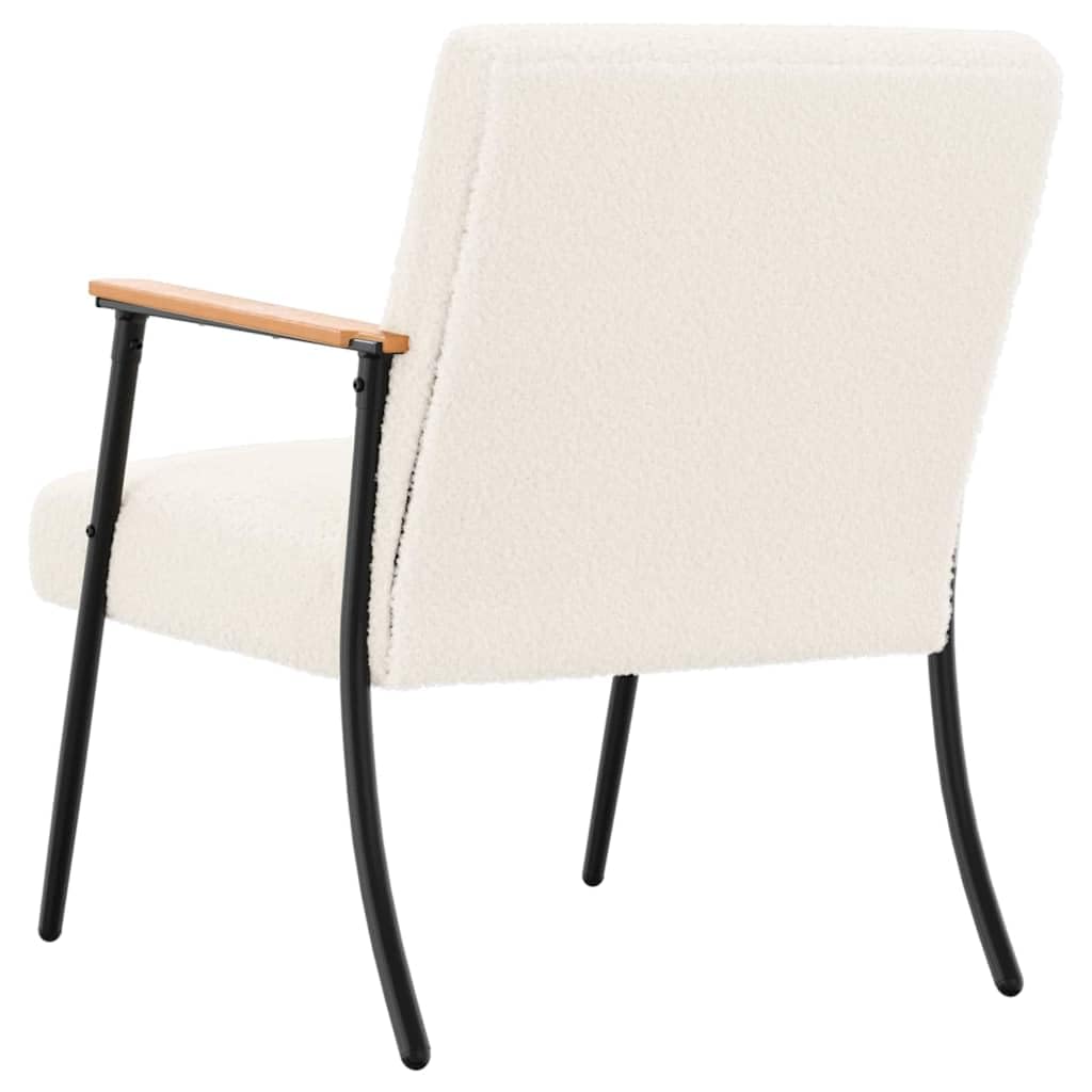 Fotel kremowy z kręconego materiału przypominającego wełnę ze stalowymi nogami, ergonomiczny fotel do salonu, sypialni, biura, relaksująca pozycja siedząca i wygodne podłokietniki