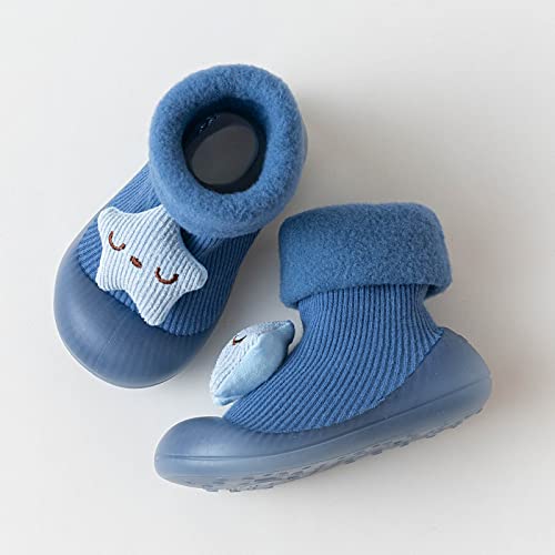 Kids Shoes Newborn Baby Girl Cotton Non Slip Floor Socks Baby Boy Rubber Sole Cartoon Socks Socks First Walking Shoes (Blue, 24-36 Months)2
