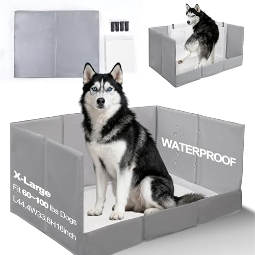 HQ4US 4LEGS Dog Litter Box, Pee Pad Holder Foldable, Indoor Dog Potty Tray for Puppy & Large Dogs, High Walls, Seamless, No Assembly, Waterproof, Easy to Clean, No Spill,Portable for Travel