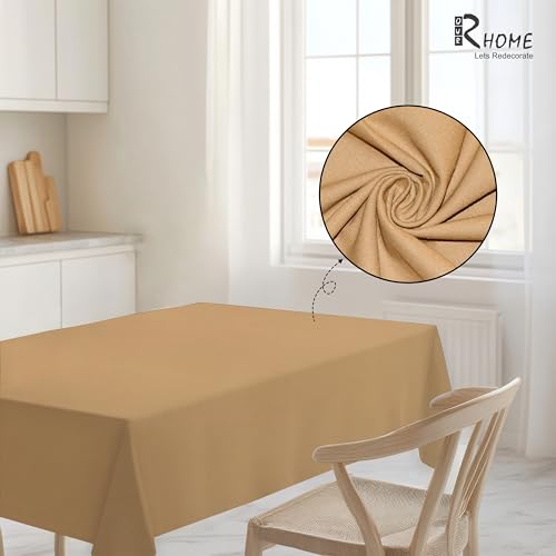 Image of R home 100% Cotton Solid Table Cover | 200 GSM Thick Fabric, Anti-Skid | Machine Washable & Reusable | Ideal for Dining Table & Centre Table, Easy Maintenance (Latte, 56 x 72 Inch)