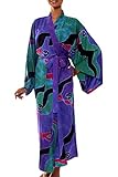 NOVICA Purple Women's Batik Long Robe, 'Turquoise Ocean' (One Size Fits Most)