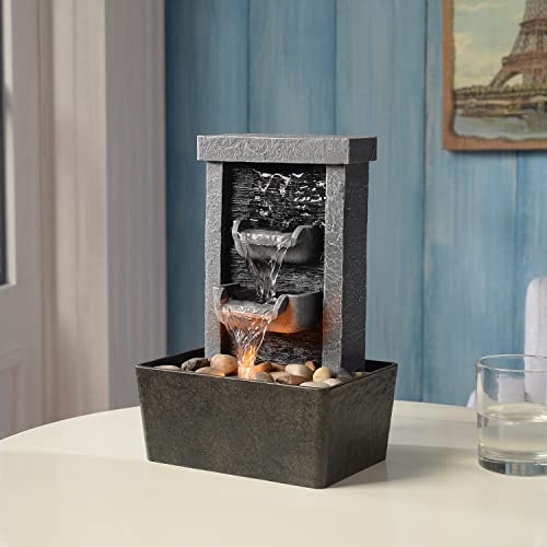 Gossi 10.3 In Indoor Waterfall Fountain Relaxation High Pressure Water Pumps Tabletop Fountain Nature Feeling Water Fountains With Reflective Lighting/River Rocks Home/Office Decoration #TOP4