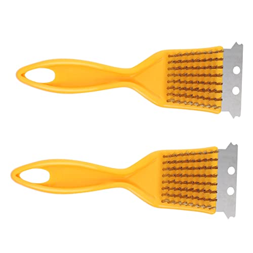FUNOMOCYA Lot de 2 Brosses Métalliques pour Barbecue et Four Poignée Jaune, Accessoires de Nettoyage de Gril pour Barbecue en Plein Air, Brosses Compactes et Ergonomiques, pour Éliminer