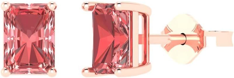 14K Rose Gold Plated 925 Sterling Silver Push back Dainty Stud Earrings for Women - 1 cttw Emerald Cut Natural Garnet
