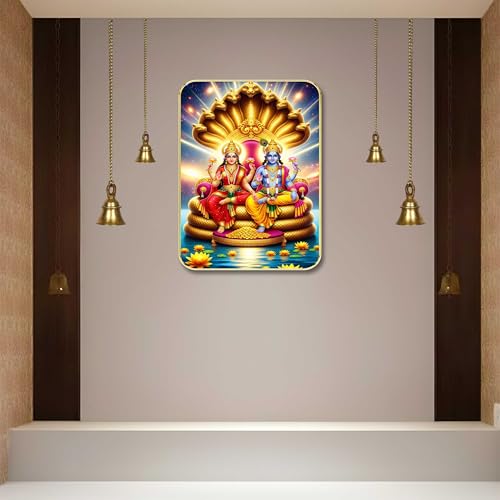 Image of SAF Lord Vishnu Lakshmi Wall Art with Table Top Stand & Wall Hanging Hole | Premium MDF Sheshnag Religious Painting for Mandir Home Office Diwali Decor