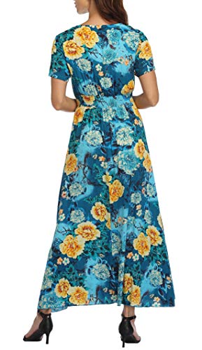 Image of VintageClothing Women's Floral Maxi Dresses Boho Button Up Split Summer Casual Long Dress Beach Party Dress