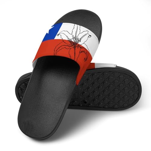 Chile Chilean Flag Lily Flowers Men's Bathroom Slippers Shower Indoor Home Beach Outdoor Shoes for Women4