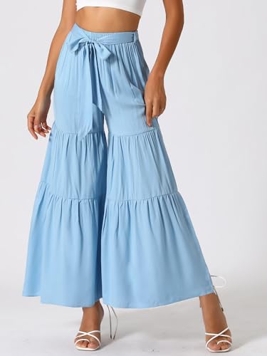 Image of Allegra K Women's 2026 Summer Wide Leg Palazzo Pants High Waisted Flowy Trendy Casual Lounge Boho Beach Ruffles Trousers