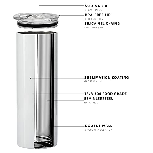 Murricon Sublimation Tumblers 20 Oz Skinny Straight,Stainless Steel Sublimation Blanks Skinny Tumbler,Double Wall Vacuum Insulated Sublimation Tumblers,With Lid And Straw,8 Pack #TOP1