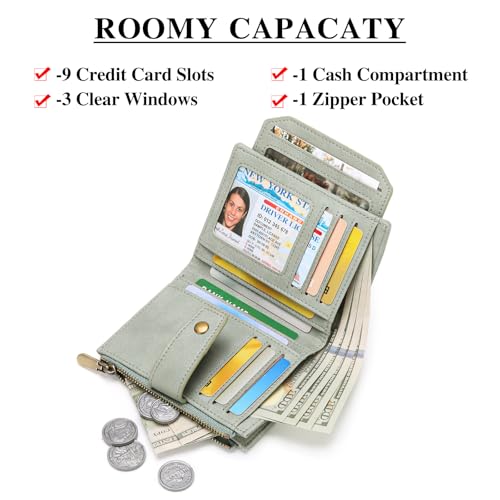 Image of FALAN MULE Small Wallet for Women Leather Bifold Compact RFID Blocking with ID Window