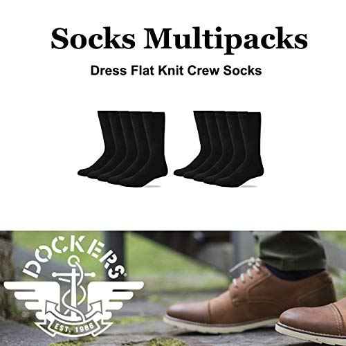 Dockers Men\'s Classics Dress Flat Knit Crew Socks MultiPairs, Black (10 Pairs), Shoe Size: 6-12