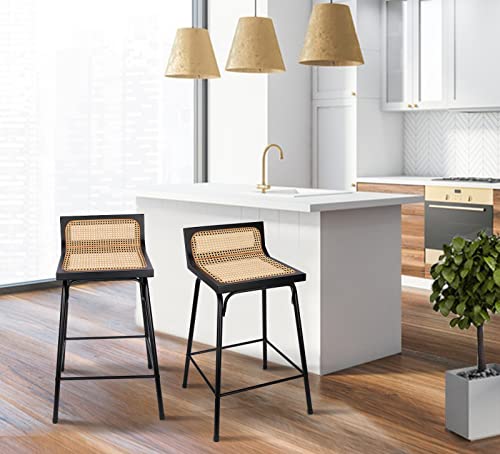 Counter Height Bar Stools, Bar Stools Set Of 2, Rattan Bar Stool, Black Dining Room Chairs Metal Bar Stools For Kitchen Counter Mid Century Modern Chair Boho Wicker Bar Stools 24 Inch Counter Stools #TOP4