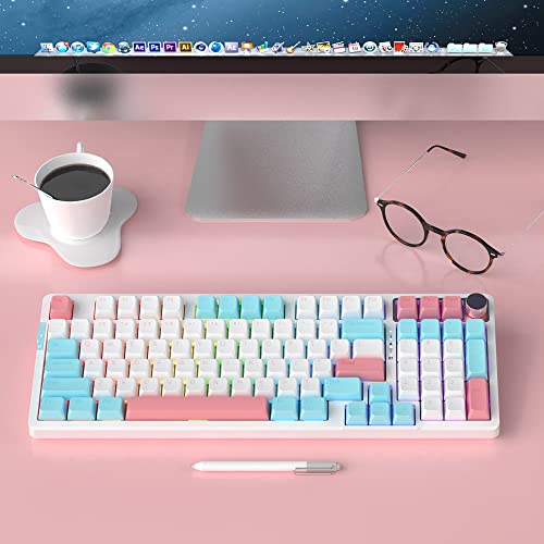 Nacodex 96 Key Hot Swappable Gasket Mount Keyboard | Amazing 10000Mah Bluetooth /2.4G /Wired Pc Gaming Custom Keyboard With Kailh Mx Cream Switch | Knob Control | Mda Pbt Keycaps #TOP6