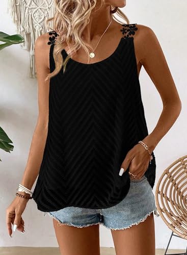 Womens Tank Tops Flowy Sleeveless Summer Boho Tank Top for Women Crewneck Casual Spaghetti Strap Lace Camisole Shirt2