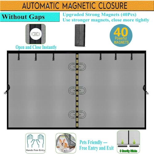 Image of Magnetic Garage Door Screen 11x9ft for 1 Car, Doors Durable Fiberglass Heavy Duty Mesh Magnetic Net, Pets Friendly Retractable for Carport Garage Patio Porch (Black, 11x9ft)