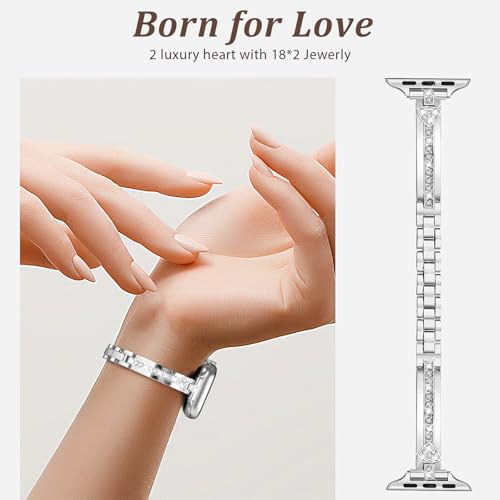 Image of VISOOM Bracelet Compatible for Series 11 /10 /9 /8 /se Apple Watch Band 46 /45 /44 /42 /41 /40 /38mm Series 7 /SE Women Dressy Luxury Wristband Jewelry Metal Watch Strap for iWatch Series 6 /5 /4 /3 /2 /1