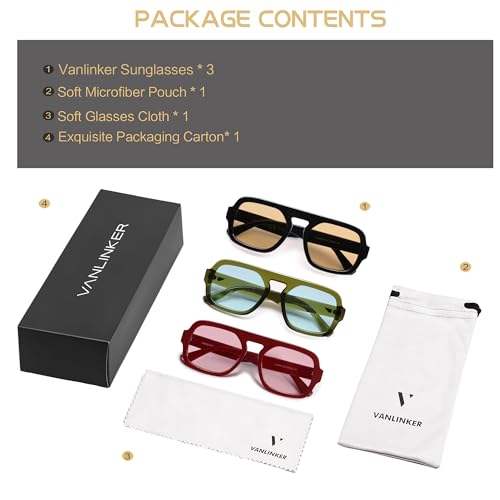Image of VANLINKER Retro Square Aviator Sunglasses for Women Men 70s Vintage Style Trendy Flat Top Rectangle Sun Glasses VL9826