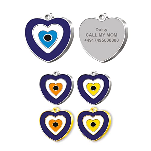 E-Pettag Blue Bead Evil Eye Dog and Cat Tag with Personalized Back Side Pet ID Tags, Dog Tag, Pet Tag, Cat Tag, Name ID Tag, Dog Collar Tag, Cat Collar Tag, 6 Different Color and 2 Size