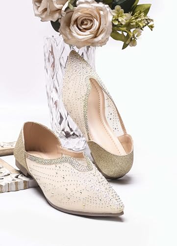 Image of JM LOOKS Stylish Emblellished & Rhinestone Bellies For Women & Girls | Fancy Ballet Flat Sandals |