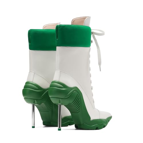 Tsrenlmln Women's Ankle Boots contrast color High Heel Boots for Women Stiletto Fashion Pointed Toe 8cm Pull-On Boots4
