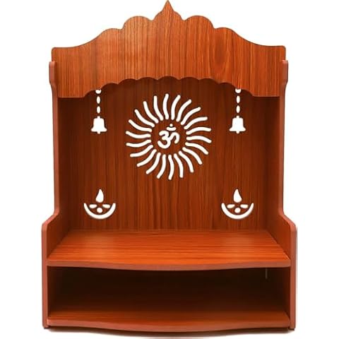 KLAVATE Beautiful Pooja Mandir for Home and Office/Wall Mounted MDF Wooden Temple/Puja Stand (8 Mm Plywood Thickness) (Wdn Ombell) (Design 1) Cover