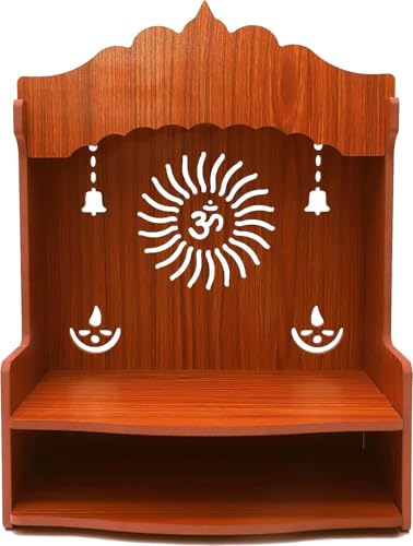 KLAVATE Beautiful Pooja Mandir for Home and Office/Wall Mounted MDF Wooden Temple/Puja Stand (8 Mm Plywood Thickness) (Wdn Ombell) (Design 1)