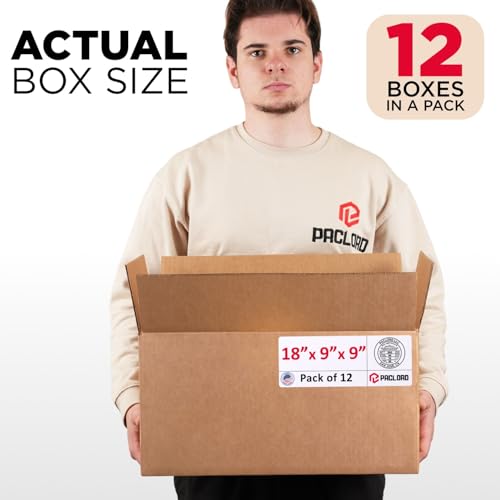 Image of Long Cardboard Boxes 18 inchL x 9 inchW x 9 inchH (Pack of 12) - USA-Made Packing Boxes for Moving, Shipping, or Storage - USPS, UPS, FedEx Approved - Professional Packing Supplies for Moving