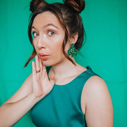 St. Patrick's Day Earrings Beaded Green Leaf Earring For Women Handmade Lucky Shamrock Hat Drop Dangle Earrings Irish Holiday Jewelry Gift (Leaf) #TOP2