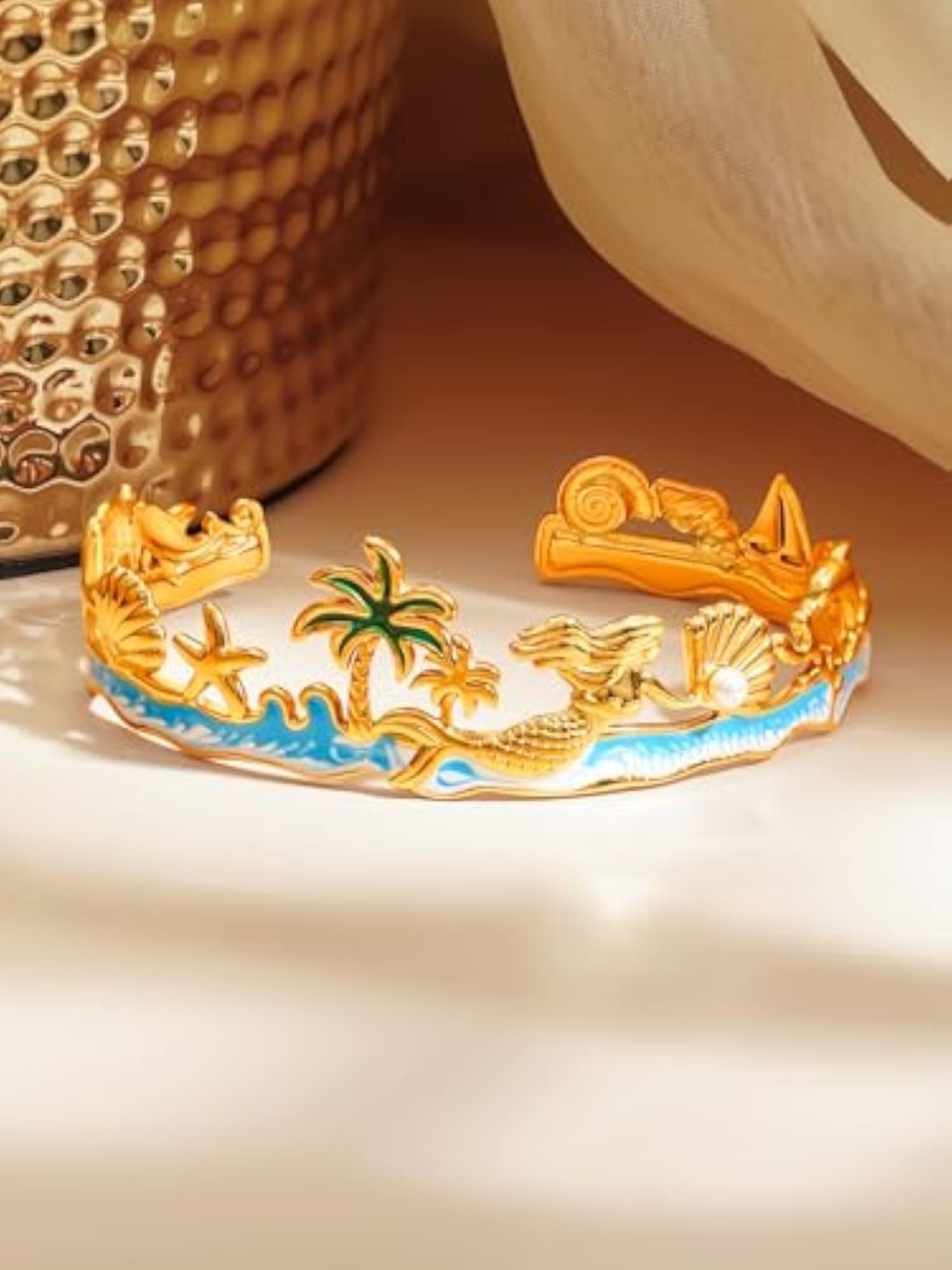 Women's 18K Gold Plated Openable Beach Bracelet, Waterproof