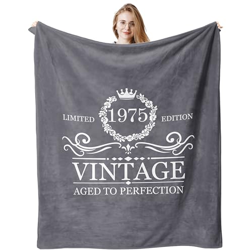 Regalo de 50 cumpleaños para ella, decoración de cumpleaños número 50 para mujeres, manta de 50 años, regalo vintage genial de 1975, las mejores ideas de regalo de 50 cumpleaños para amigas, manta de