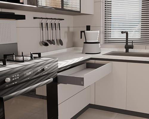 Image of LAPO Tandem Drawer Box for Kitchen Cabinets, Soft Close Mechanism, 20 Inch (500mm) & 4 Inch Height, 45 Kg Load Bearing, Ideal for Wardrobe and Kitchen, 3 Years Warranty (Grey Finish)