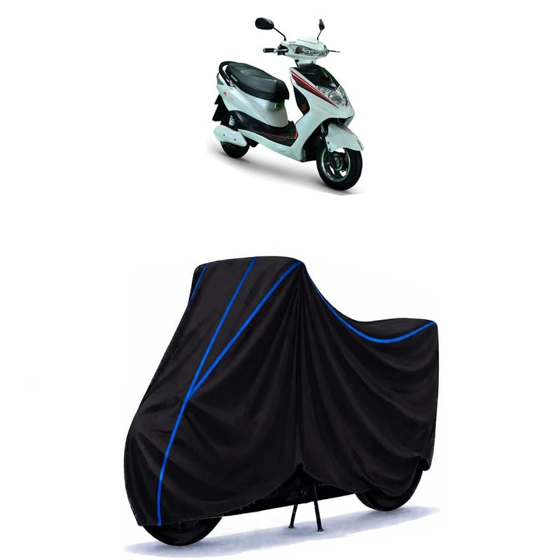 Image of Scooty Cover Water Resistant for Ridge | Universal Scooter & Bike Cover | Heavy Duty UV Dust, Rain & Scratch Protection | Elastic Fit All Weather Indoor Outdoor | Black with Blue Piping