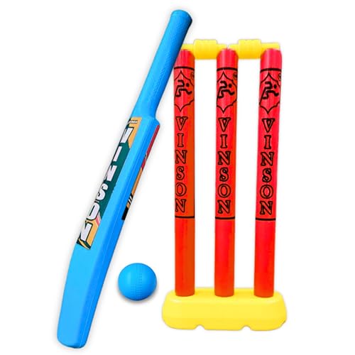 Image of Vinson Baby Cricket Kit Toy Set for Kids (Age 1-3 Years) | Plastic Cricket Bat, 55 mm Soft Plastic Ball, 3 Stumps with 2 Bails & PVC Carry Bag | Indoor & Outdoor Sports Toy for Toddlers