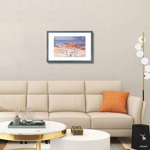 Image of Frametory, 16x24 Picture Frame with Mat for 12x18 Picture - High Definition Glass Wide Molding - Preinstalled Wall Mounting Hardware (Blue, 1 Pack)