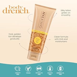 Body Drench Quick Tan Self Tanner Body Lotion – Sunless Tanning Lotion for Women, Natural-Looking Self Tan, Dark, 8 fl oz