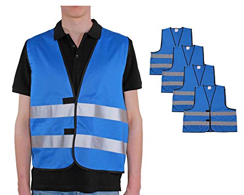 4business 4 Stück Signalweste blau für Erwachsene Größen S - 3XL Polyester waschbar Sicherheitsweste 4er Set (S/M)