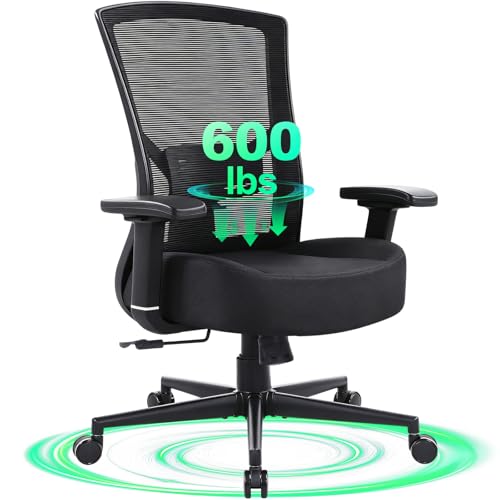 600lbs Big and Tall Office Chair with Adjustable Lumbar Support,Ergonomic Heavy Duty Office Chair for Heavy People,Mesh Desk Chair with Wide Seat for Home