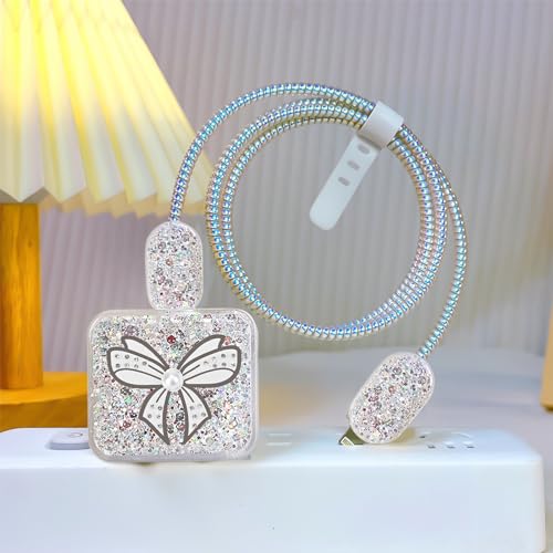 Protector de cable con purpurina para iPhone 15 14 13 USB-C transparente 6